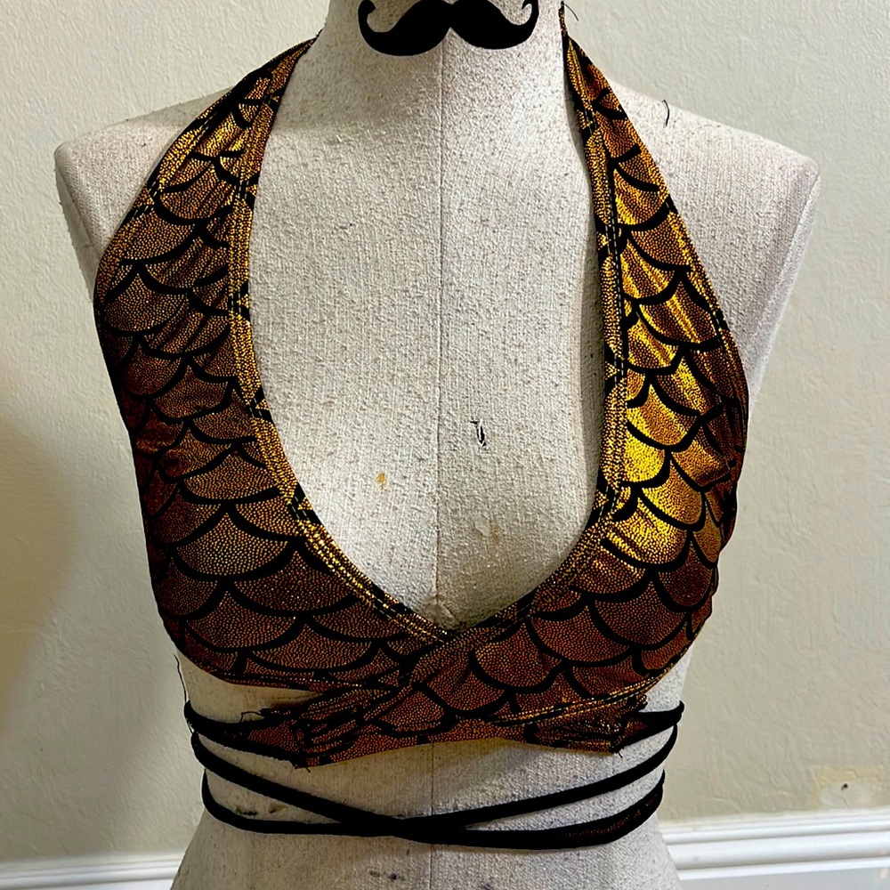 Wrap around dance top copper mermaid scales
